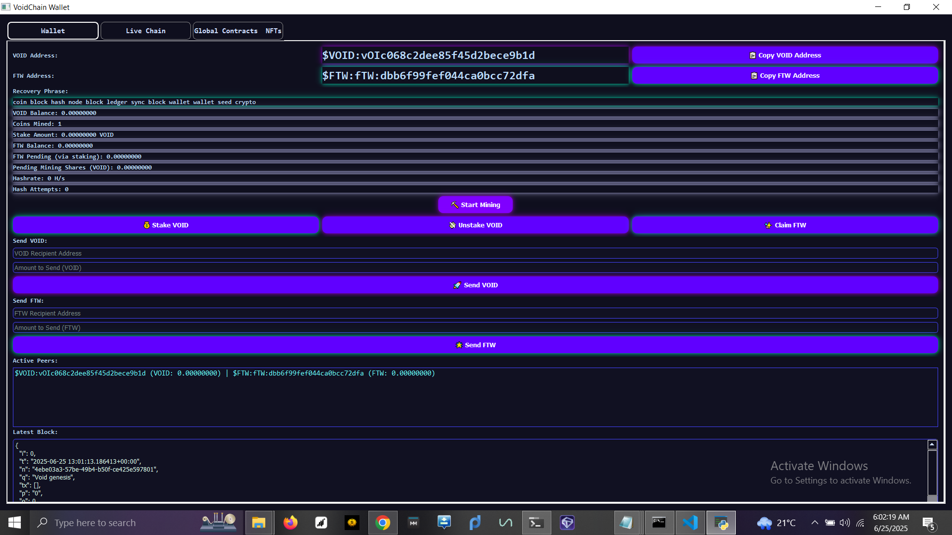 VoidChain Wallet Interior